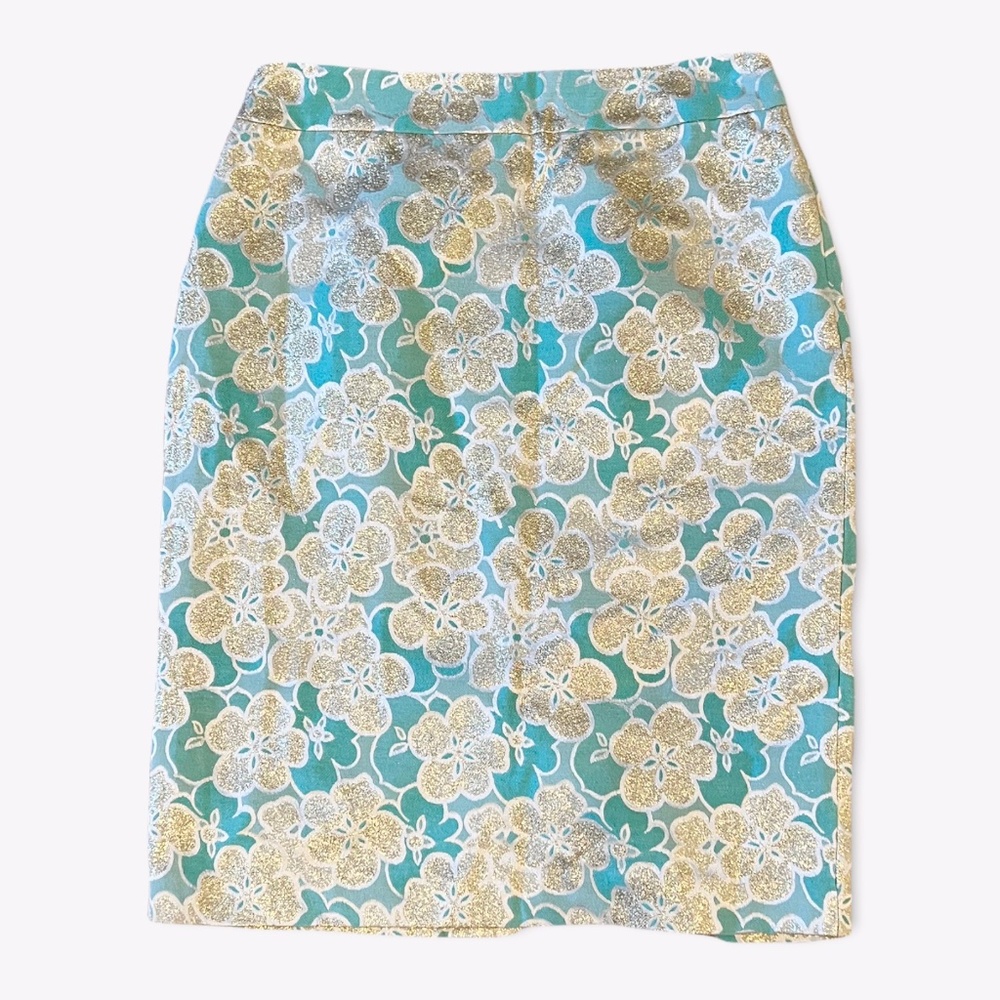 NWT Banana Republic Turquoise and Gold Floral Skirt Sz 6